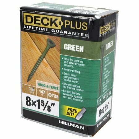 Hillman Deck Screw, #8 x 1-5/8 in, Steel, Flat Head, Torx Drive 48397